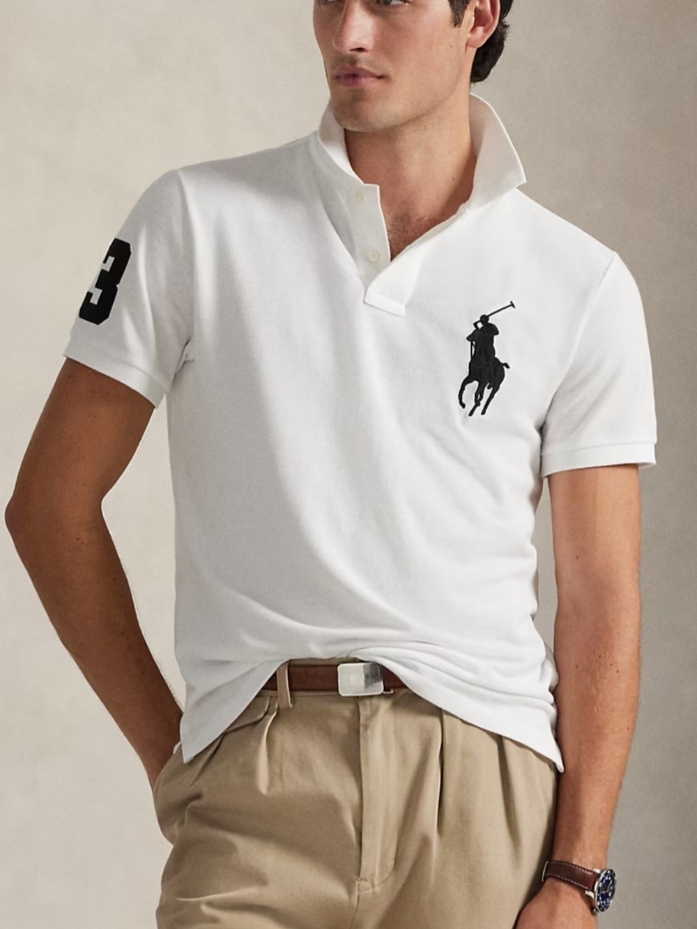 Polo Ralph Lauren Mesh Polo Shirt Men's Large White Custom Slim Fit Big Pony